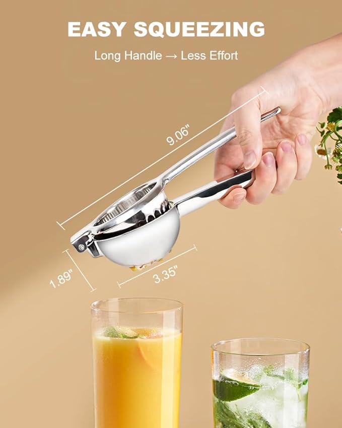 Brigii Lemon Squeezer Juicer for Lime and Lemon, Heavy-Duty 304 Stainless Steel, High Juice Yield Manual Juicer, Ergonomic Handle, Dishwasher Safe