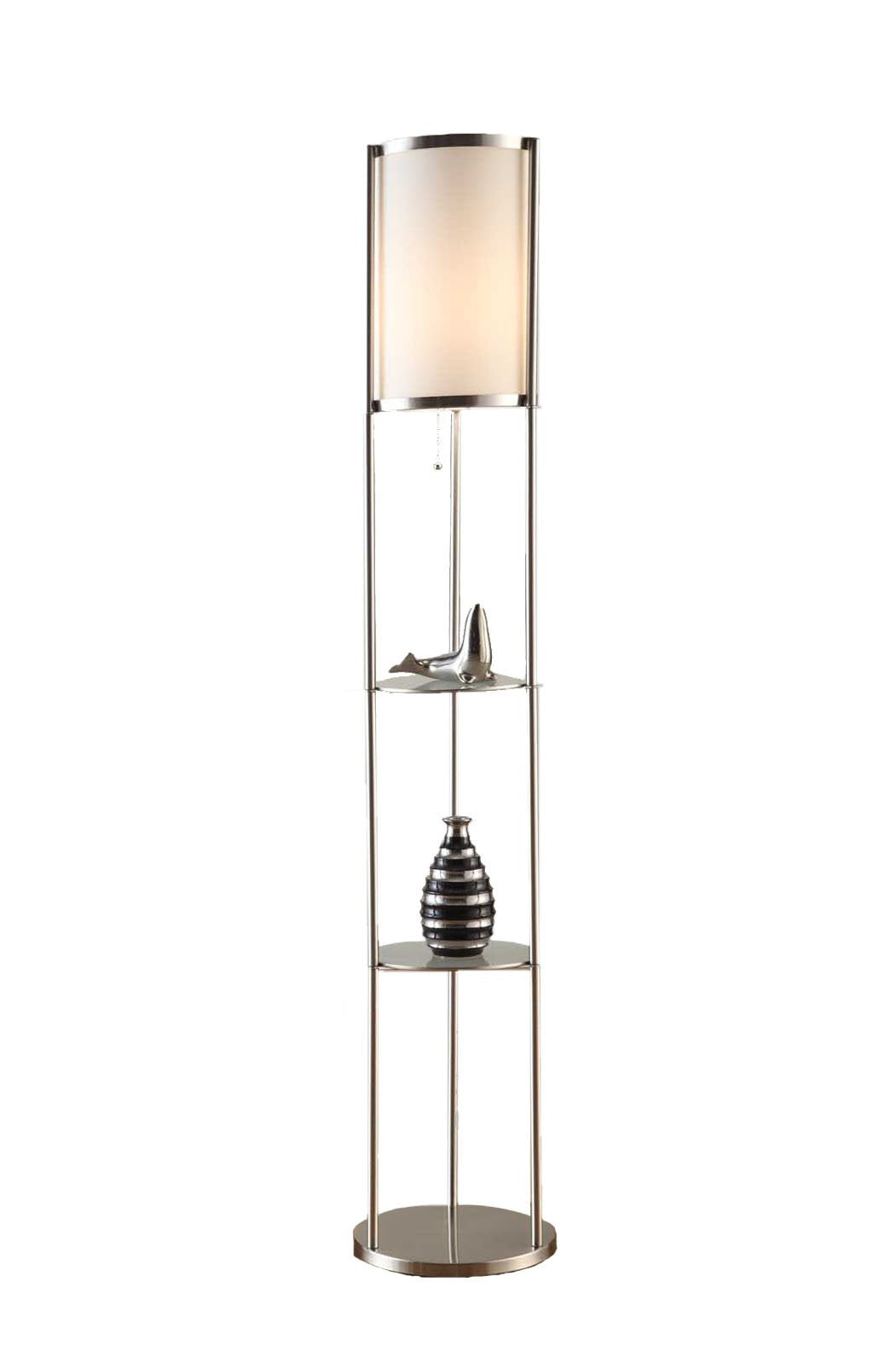 Artiva Usa Glass Display Shelf Floor Lamp, Brushed Steel, Model A21040Fln