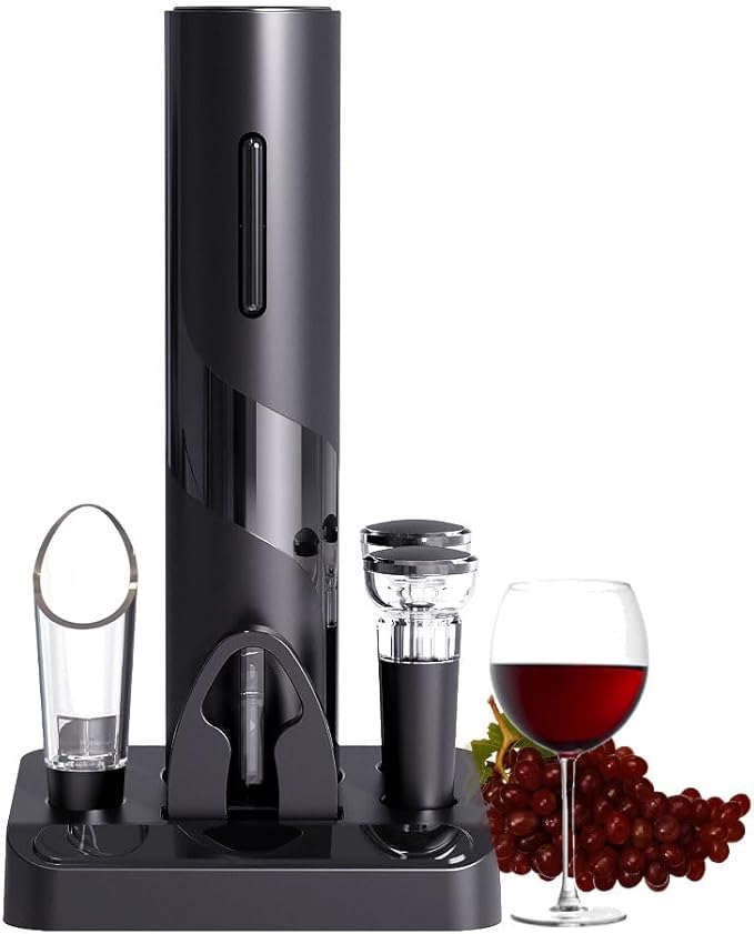 COKUNST Electric Wine Opener Set, Battery Operated Wine Bottle Corkscrew Opener with Foil Cutter, Wine Aerator Pourer, Vacuum Stoppers, Reusable Wine Bottle Openers with Accessories for Kitchen Party