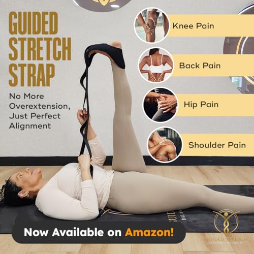 Guided Stretch Yoga Strap with Versatile Loops, No Velcro, Improve Flexibility & Mobility, Relieve Joint Pain!