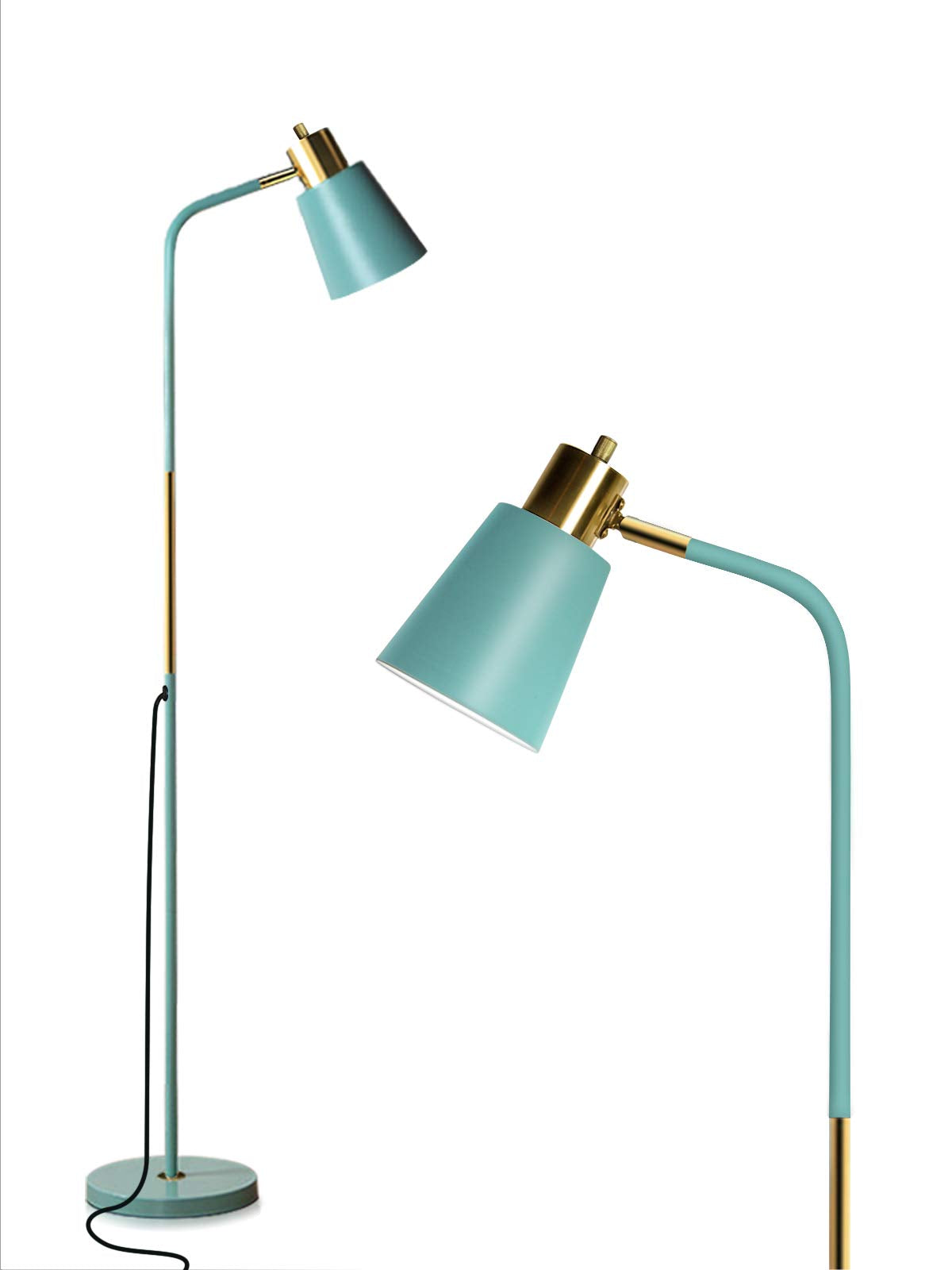 LALISU Industrial Floor Lamp - Adjustable Metal Heads, Rustic Farmhouse Style, Green Color, Ideal for Living Room, Bedroom, Office