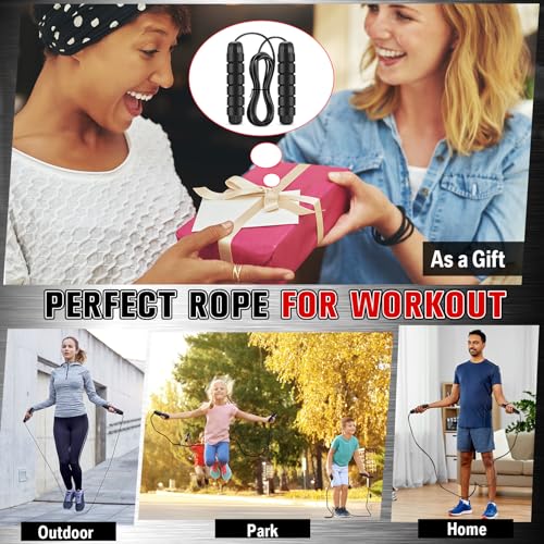 Junkin 12 Pieces Jump Ropes for Fitness with Ball Bearings Speed Jumping Adjustable Skipping Rope with Foam Handles Exerci...