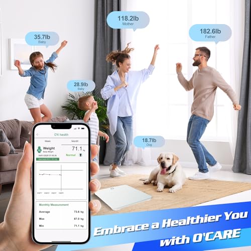 O'CARE Smart Scale for Body Weight and BMI Weighing,High Accuracy Digital Bathroom Scale with LED Large Display,Smart APP ...