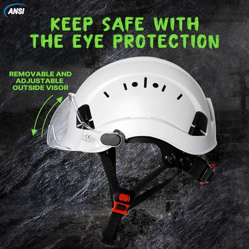 AOLAMEGS Construction Safety Hard Hat with Visor-ANSI Z89.1 OSHA Approved Construction Safety Helmet,Vented White Hard Hat...
