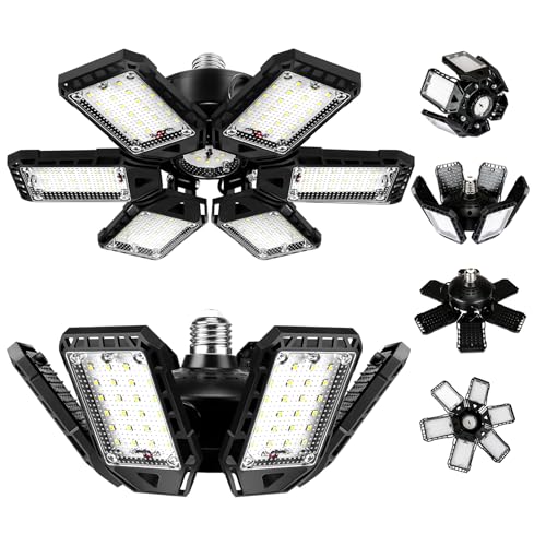 LED Garage Lights Bulb 2 Pack 180W 18000LM 6500K Led Shop Light with 6 Plus 1 Deformable Panels Basement Barn Ceiling Ligh...