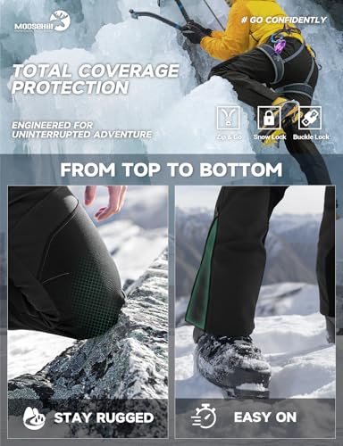 Moosehill Men's-Snow-Ski-Pants Waterproof-Fleece-Lined-Softshell for Winter Outdoor with Zippered Bottom Legs