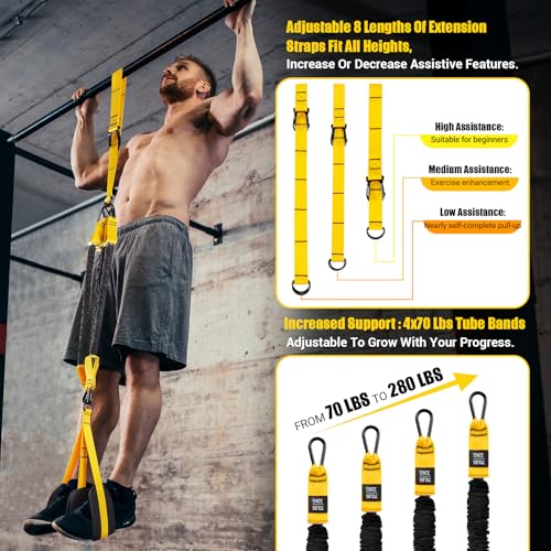 Pull Up Assistance Bands, 4 Adjustable Heavy Duty Resistance Bands for Pull Up Bar, Pull Up Assist Bands with Fabric Feet/...