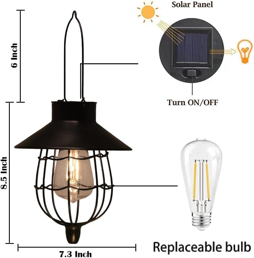 YAKii Solar Lanterns 6 Pack, Waterproof Metal Lamp, Warm White Light, Black, Model LP107-6, for Yard Garden Pathway Patio Porch