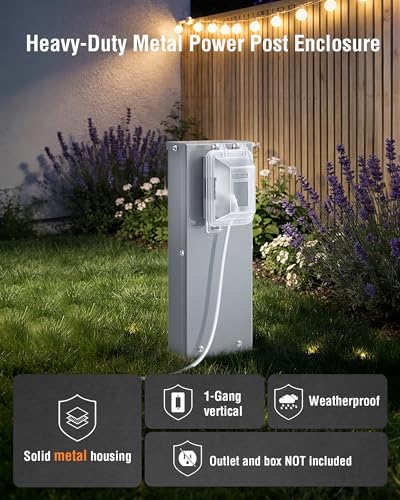 SURAIELEC All-Metal 1-Gang Outdoor Power Post Enclosure, 26-Inch Metal Power Stake, NEMA 3R Weatherproof Electrical Post f...