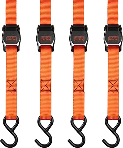 Black+Decker BDX1004 Black/Orange 1" x 10' Cam-Buckle Tie Down Straps - 300 lb Safe Working Load / 900 lb Break Strength, ...