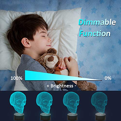 Fullosun Skull 3D Lamp Optical Illusion Night Light  Death Model Holiday Gift For Holloween Ghost Festival  Men Room Night Light With Remote Control 16 Colors Changing