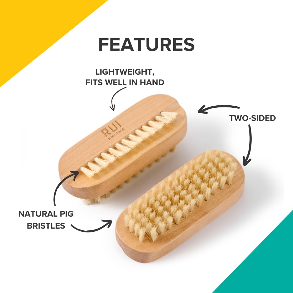 Rui Smiths CarbonConscious Wooden Nail Cleaning Brush with 2-Sided Bristles for Manicure and Pedicure Grooming | Made with Wood