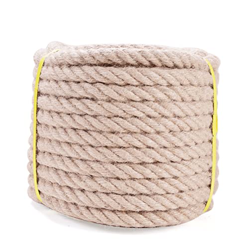 Jute Rope - Twisted Manila Natural Thick Hemp Rope Multipurpose for Indoor and Outdoor Use, for Docks, Railings, DIY Proje...