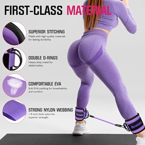 Ayombo Ankle Resistance Bands with Cuffs, Home Gym Workout Equipment, Lifting Glute Butt Exercise Equipment for Women, Ank...