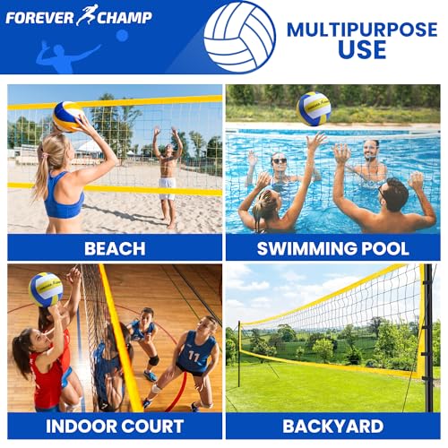 Forever Champ Volleyball Net for Backyard, Beach, Home, Includes 32x3 Ft Regulation Size Net, 8.5-Inch PU Volleyball, Carr...