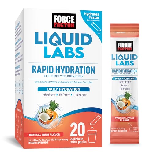 Force Factor Liquid Labs Electrolytes Powder Packets—Tropical Fruit—Hydration Packets to Make Electrolyte Water, with 5 Es...