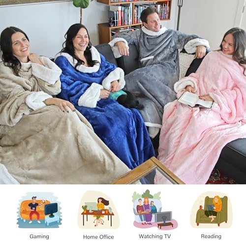 Catalonia Sherpa Wearable Blanket with Sleeves Arms, Comfy Sleeved TV Wrap Blanket, Large Snuggly Throw for Women and Men,...