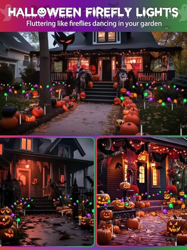 Halloween Decorations Outdoor  6 Pack Solar Firefly Lights Outdoor  48 Led Solar Halloween Lights  Waterproof Garden Light (Sway By Wind) For Outside Yard Patio Pathway Decor (Orange Purple And Green)