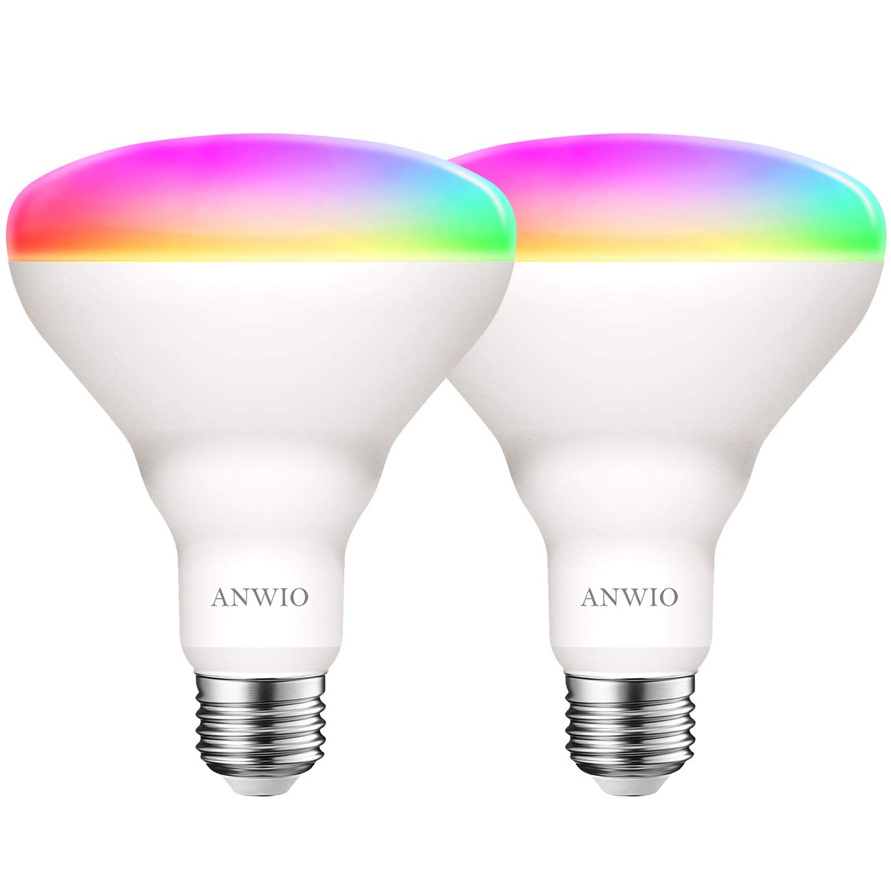 ANWIO Smart Light Bulb BR30 RGB LED WiFi Dimmable E26 Base 8.5W 650 Lumen 2 Pack