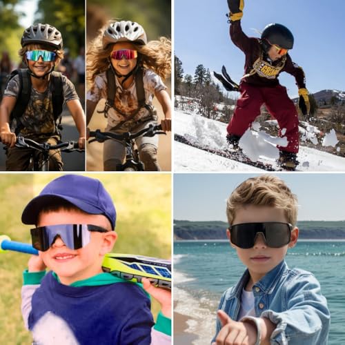 JOVAKIT Kids Baseball Sunglasses for Boys Girls Age 3-13, Youth Baseball Sun Glasses UV400 Sports Cycling Shades
