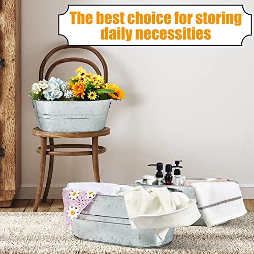 Tessco 4 Pcs 4 Gallon Galvanized Metal Tubs Large Ice Buckets for Parties Beverage Drink Tin Bins Champagne Cocktail Wine ...