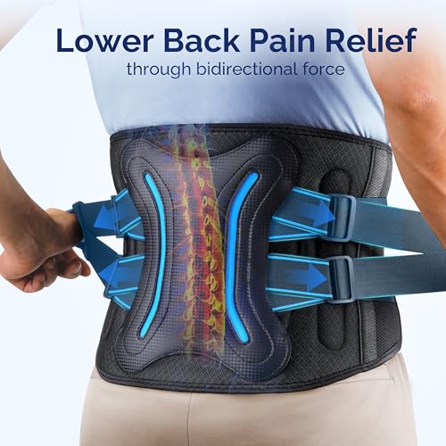 FEATOL Lower Back Brace with 5 Reinforced Stays for Women and Men, Adjustable Snug-Fit Lumbar Support Belt for Work, Size ...