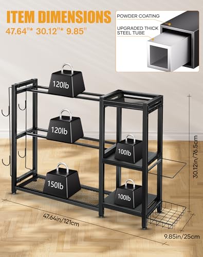 FHXZH 3-Tier Dumbbell Rack Stand Only - Adjustable Weight Rack for Home Gym, Heavy-Duty Weight Stand for Dumbbells Kettleb...