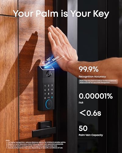 eufy FamiLock S3 Max Smart Lock with Palm Vein Recognition - Keyless Entry Door Lock for Front Door, 3-in-1 Wi-Fi Keypad D...