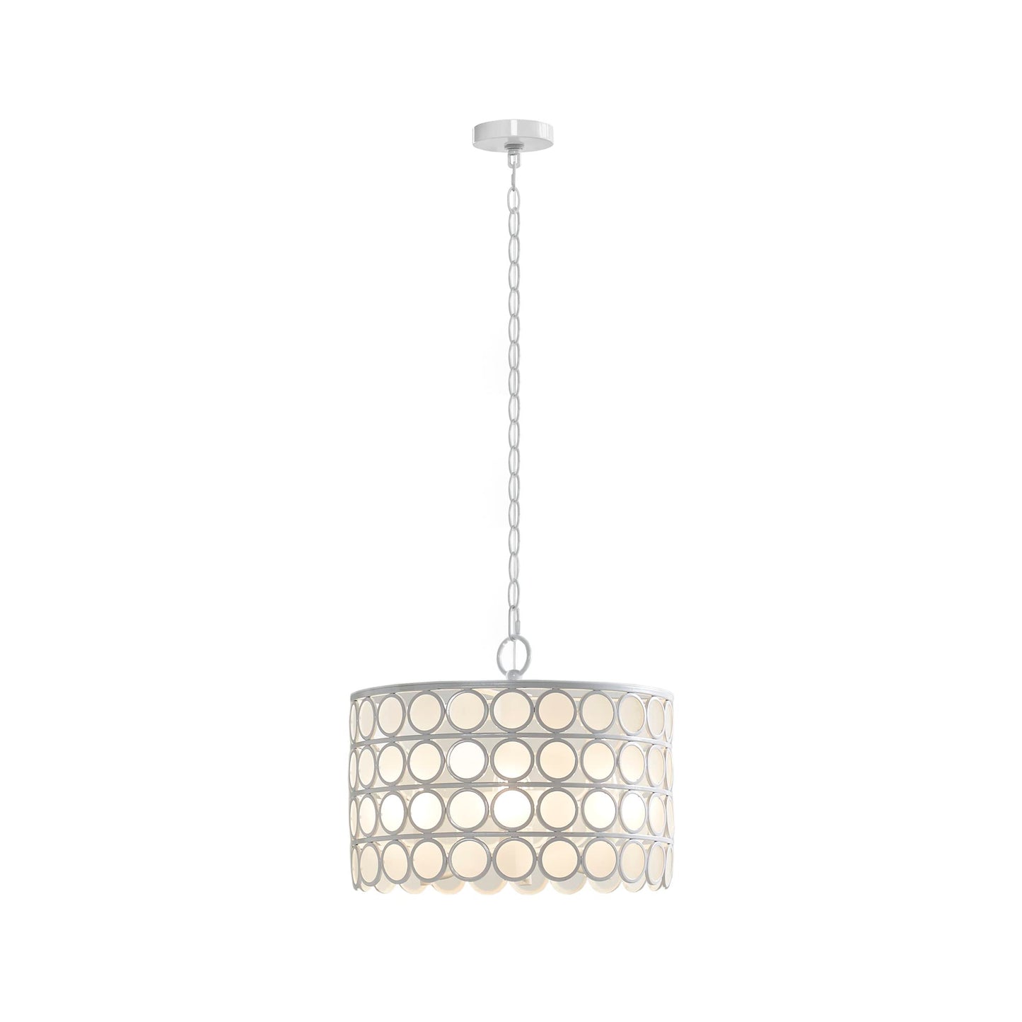 Hampton Hill Mid Century Chandelier, 16.25Dia X 51.75H, White, Iron & Glass, Model Fb150-1160, Adjustable Ceiling Light For Bedrooms & Dining
