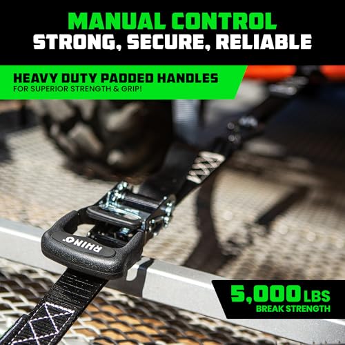 RHINO USA Ratchet Straps Tie Down Kit, 5,208 Break Strength - Includes Heavy Duty Rachet Tiedowns with Padded Handles & Co...