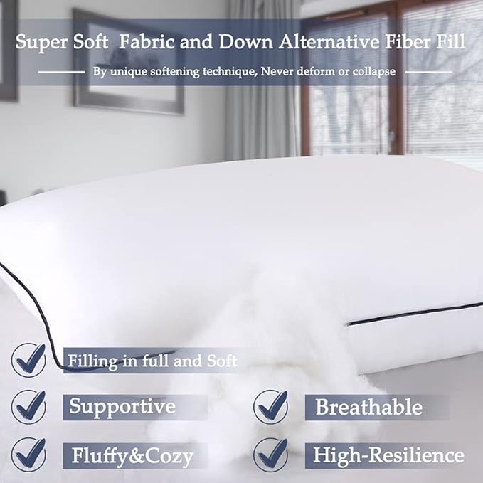 Opposy Bed Pillows for Sleeping 2 Pack Medium Firm, Queen Size Set of 2, Cooling Pillows Hotel Quality with Premium Soft Down Alternative Fill for Back, Stomach or Side Sleepers（Pack of 2）