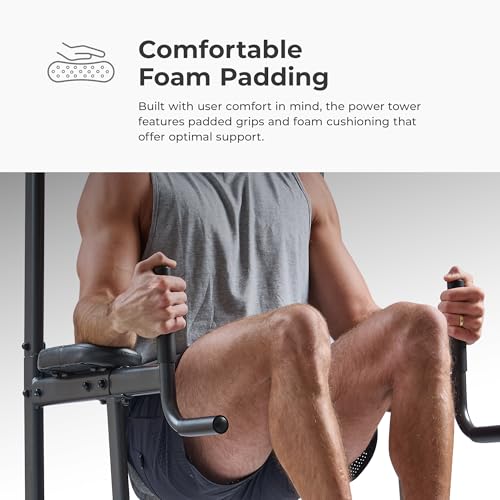 Sunny Health & Fitness Power Tower, Dip Bar, Push-Up & Pull Up Assisting Parallette Station w Optional Rock Climbing Grip ...