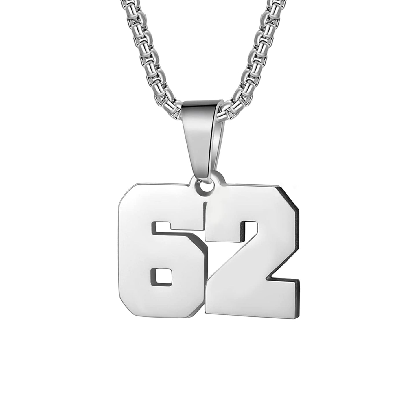 Number Necklaces Personalized Necklaces Silver Initial Number Pendant Stainless Steel Chain Movement Necklaces for Men Women (62