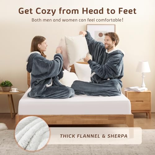 L'AGRATY Oversized Wearable Blanket Hoodie for Adults: Oversized Sherpa Fleece Hoodie Blankets with Giant Hood Pocket for ...