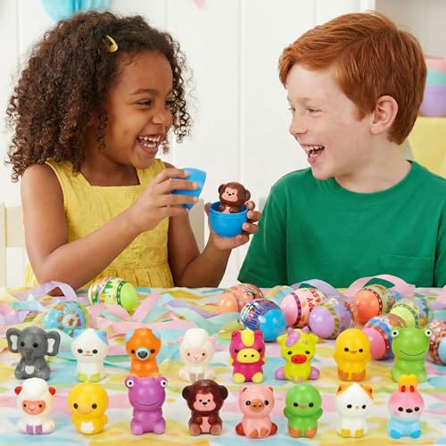 BEIGUO 24 Pack Prefilled Easter Eggs with Slow Rising Squishy Toy Inside,Stress Relief Toys for Kids, Easter Basket Stuffe...