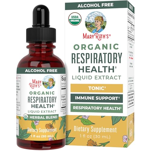 MaryRuth Organics USDA Organic Respiratory Health Liquid Drops with Mullein Leaf | Marshmallow Root & Elderberry | Mullein...