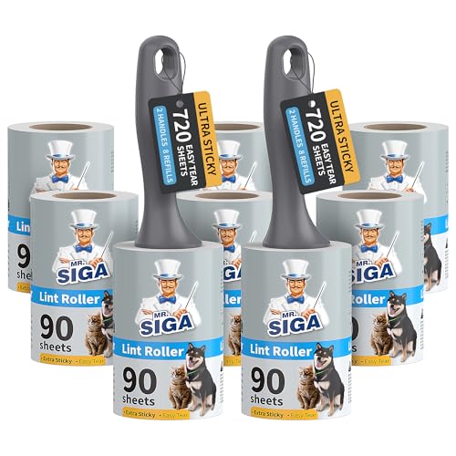 MR.SIGA Lint Rollers for Pet Hair Extra Sticky, 720 Sheets, Lint Remover for Clothing, Furniture, Pet Hair Remover with Ea...