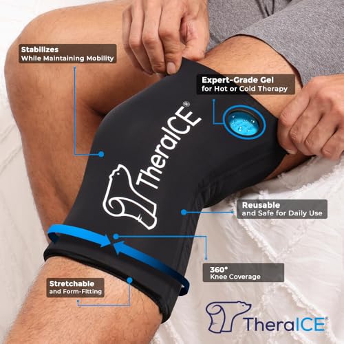 TheraICE Knee Ice Pack Wrap Compression Sleeve for Injuries, Reusable Gel Cold Packs Brace Also for Elbow, Ankle & Calf - ...