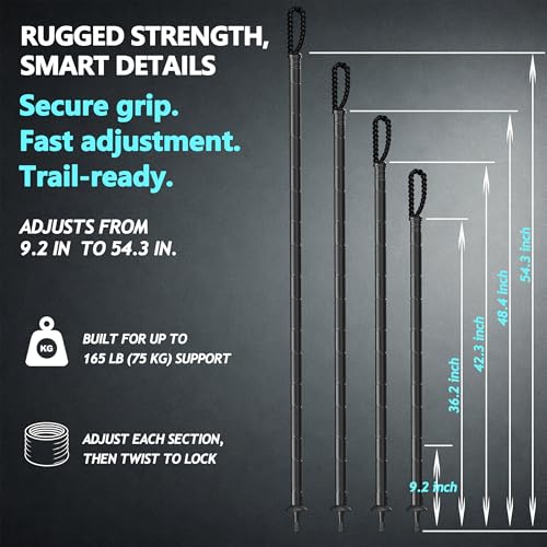 Aluminum Tactical Hiking Stick, 8-Section Adjustable Walking Staff with Accessory Storage, Modular Trekking Pole Kit for H...