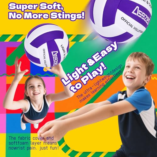 Asgzed Soft Volleyball for Indoor Practice-Super Soft & Silent Fabric Indoor Volleyball Lightweight for Kids Youth Beginne...