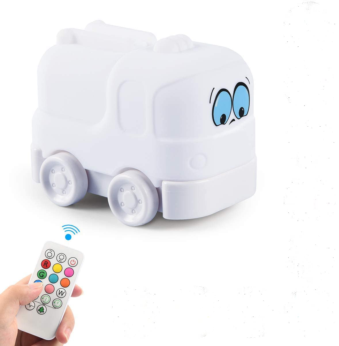 Tianhaixing Night Light Kids Led Bedside Lamp - Cute Car Design, Rgb Colors, Rechargeable, Touch & Remote Control, White, Model Thx883