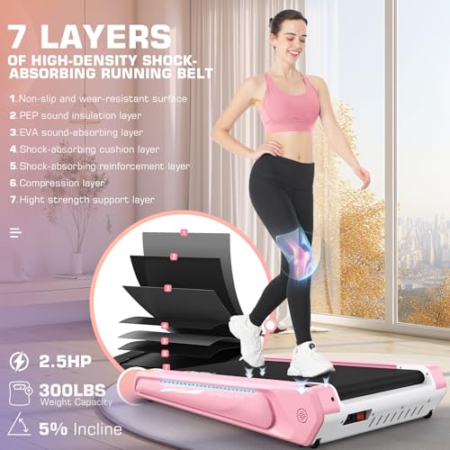 FUNMILY Smallest Walking Pad with 5% Incline, 2 in 1 Under Desk Treadmill for Home Office, 2.5 HP Mini Compact Walking Tre...