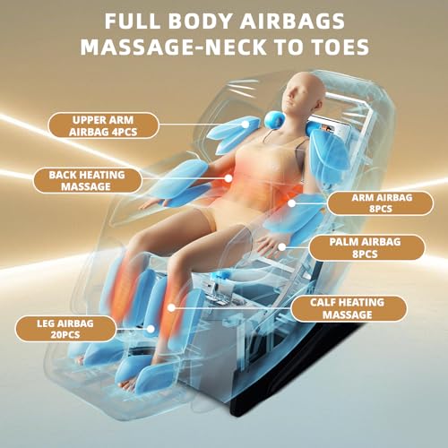 HealthRelife 4D Massage Chair Full Body Zero Gravity Recliner - 55“ SL-Track,15 Auto Modes,11 Massage Technique,40 Airbags...