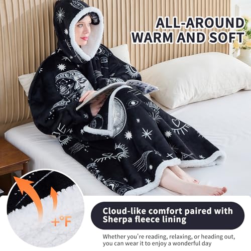 IFNOW Wearable Blanket Hoodie, Oversized Sherpa Fleece Hooded Sweatshirt with Eye Mask for Adult, Gifts for Women Men