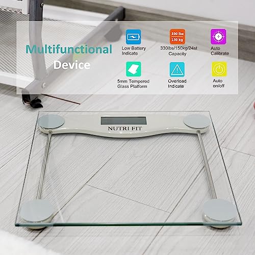 Bathroom Scale for Body Weight, NUTRI FIT Digital Weighing Scale Accurate Electric Weight Loss Watcher Scale, 330 lb Capac...