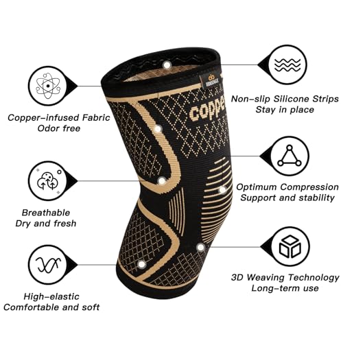 INDEEMAX Copper Knee Brace for Women Men 2 Pack, Knee Compression Sleeve for Knee Pain, Arthritis, Running,Sports and Reco...