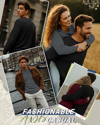 August Alley 3 Pack Men's Waffle Long Sleeve Shirts, Crew Neck Thermal Textured Underwear Tops Lightweight Pullover Sweaters