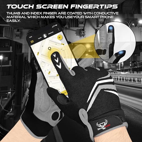 BEAST RAGE Full Finger Cycling Gloves with Padding for Men Women, Anti-Slip, Shock Absorbing, Breathable, Touchscreen Moun...