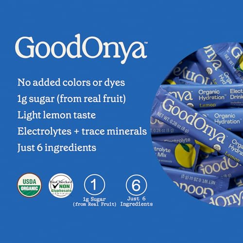 GOODONYA Organic Hydration Electrolyte Drink Mix, Certified Organic Hydration Powder, Non-GMO, Biochecked Glyphosate Free,...