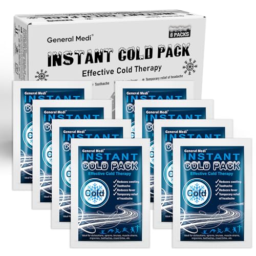 General Medi Instant Ice Cold Pack (4”x 5.5”) – 8 Packs Disposable Cold Therapy Ice Packs for Pain Relief, Swelling, Infla...